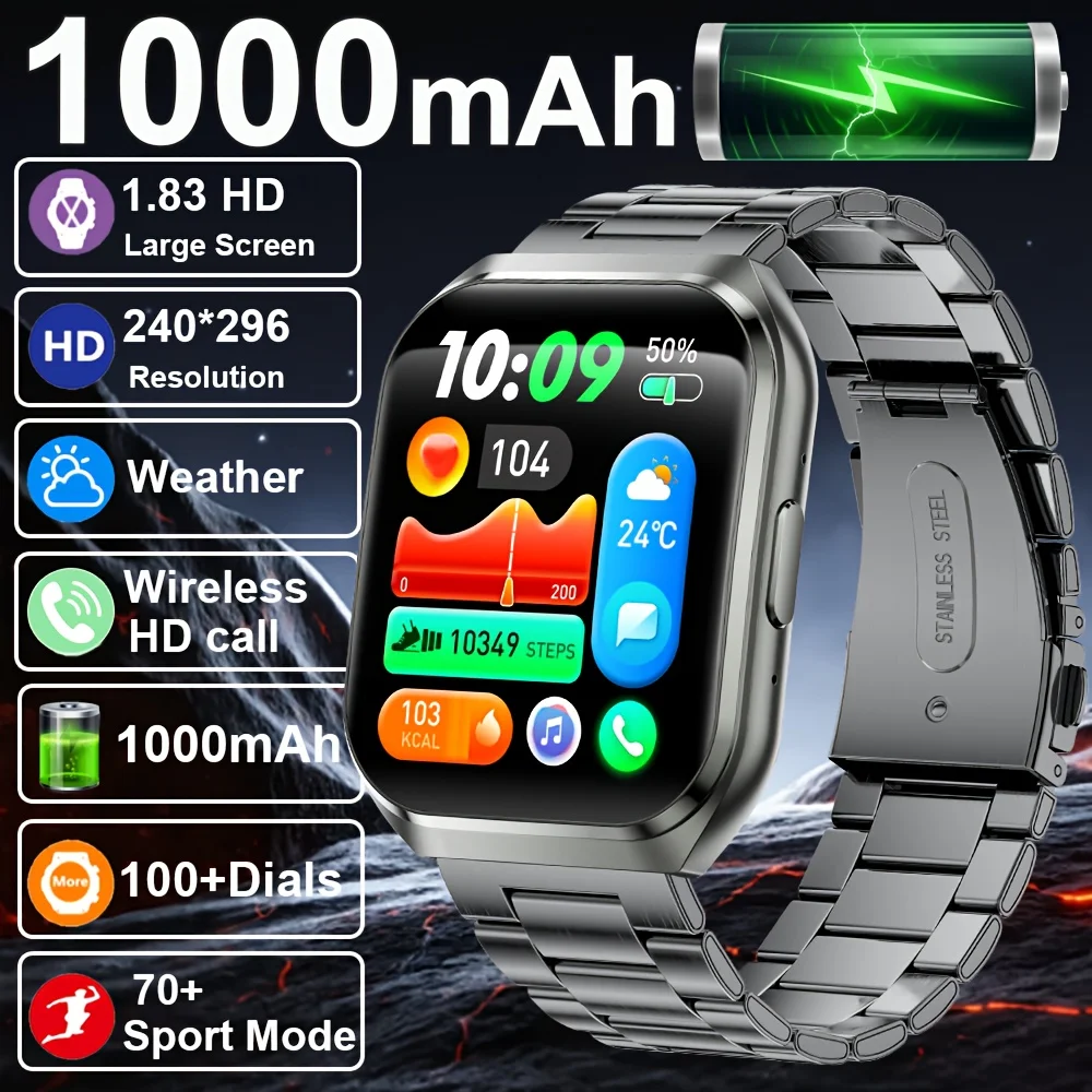 새로운 스마트워치 남성용 1000mAh 대용량 배터리 야외용 스마트워치 남성 IP68 방수